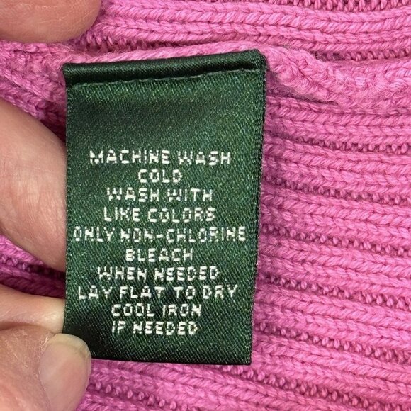 LAUREN RALPH LAUREN Pink Ribbed Turtleneck Sweater Women Medium Gold‎ Buttons - Picture 11 of 15